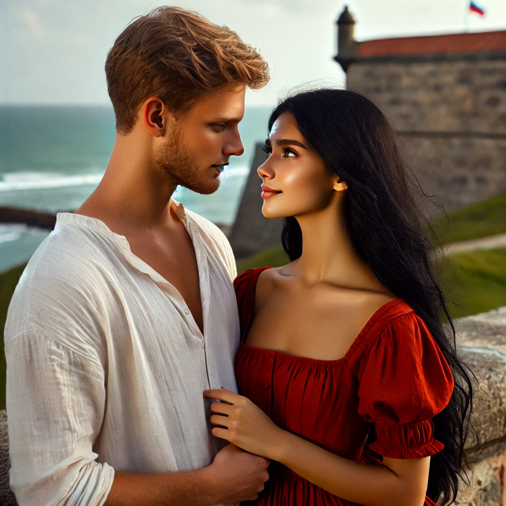 Nicolás y Luciana, protagonistas de Crónicas del Reino Oscuro, mirando al horizonte en Cartagena